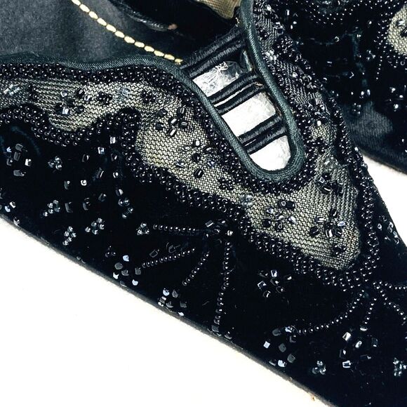 Rene Caovilla Stiletto Heels Pointy Toe Bead D'Orsay 8 8.5 39 Witch Black Velvet - Picture 7 of 16